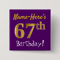 Purple, Faux Gold 67th Birthday, With Custom Name