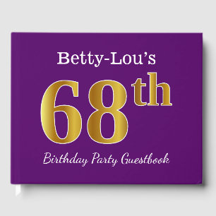 Purple, Faux Gold 68th Birthday Party; Custom Name Guest Book