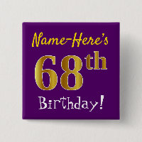Purple, Faux Gold 68th Birthday, With Custom Name