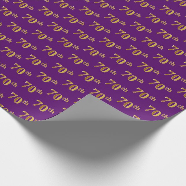 Purple, Faux Gold 70th (Seventieth) Event Wrapping Paper (Corner)