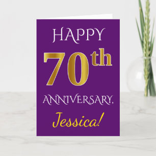 Purple, Faux Gold 70th Wedding Anniversary + Name Card