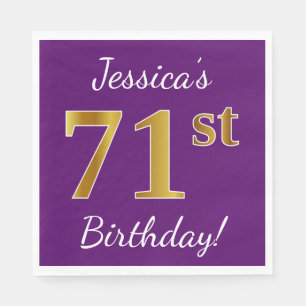Purple, Faux Gold 71st Birthday + Custom Name Napkin