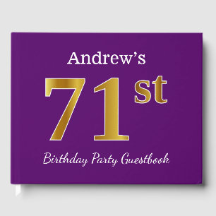 Purple, Faux Gold 71st Birthday Party; Custom Name Guest Book