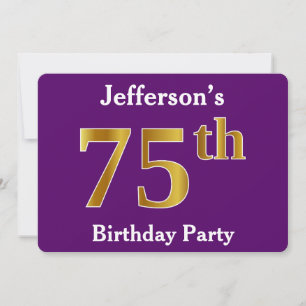 Purple, Faux Gold 75th Birthday Party; Custom Name Invitation