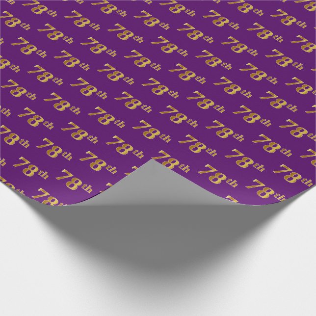 Purple, Faux Gold 78th (Seventy-Eighth) Event Wrapping Paper (Corner)