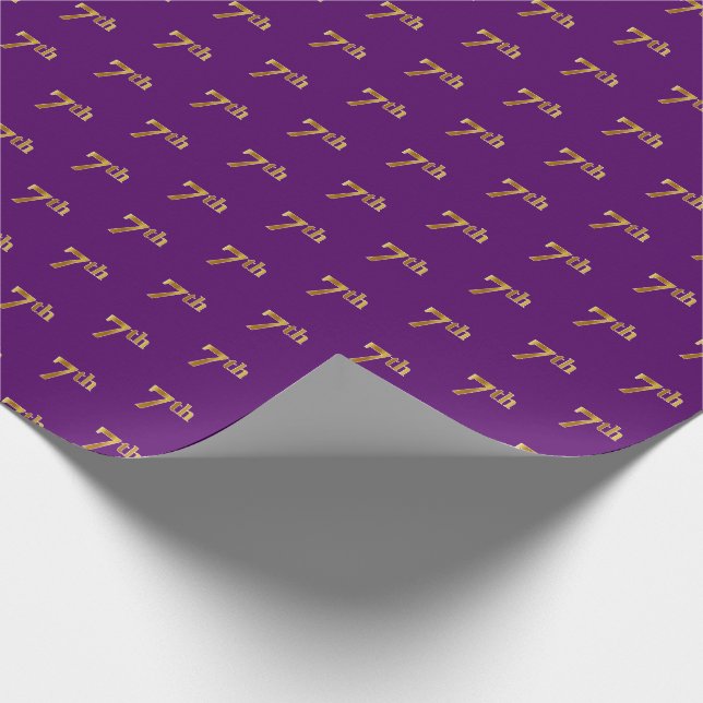 Purple, Faux Gold 7th (Seventh) Event Wrapping Paper (Corner)