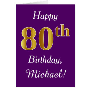 Purple, Faux Gold 80th Birthday + Custom Name
