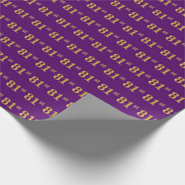 Purple, Faux Gold 81st (Eighty-First) Event Wrapping Paper (Corner)