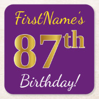 Purple, Faux Gold 87th Birthday + Custom Name