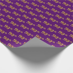 Purple, Faux Gold 90th (Ninetieth) Event Wrapping Paper