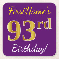 Purple, Faux Gold 93rd Birthday + Custom Name
