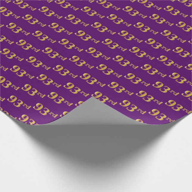Purple, Faux Gold 93rd (Ninety-Third) Event Wrapping Paper (Corner)