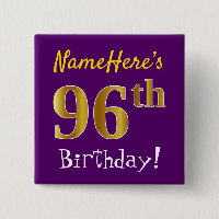 Purple, Faux Gold 96th Birthday, With Custom Name