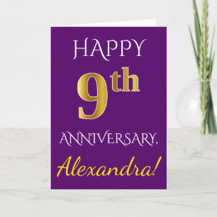 Purple, Faux Gold 9th Wedding Anniversary + Name Card