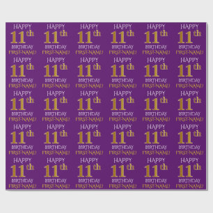 Purple, Faux Gold "HAPPY 11th BIRTHDAY" Wrapping Paper