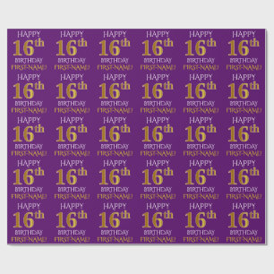 Purple, Faux Gold "HAPPY 16th BIRTHDAY" Wrapping Paper