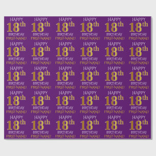 Purple, Faux Gold "HAPPY 18th BIRTHDAY" Wrapping Paper