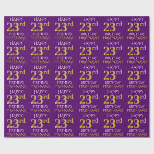 Purple, Faux Gold "HAPPY 23rd BIRTHDAY" Wrapping Paper