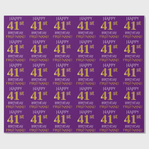 Purple, Faux Gold "HAPPY 41st BIRTHDAY" Wrapping Paper