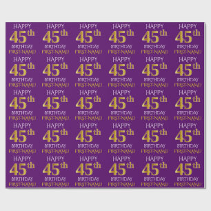 Purple, Faux Gold "HAPPY 45th BIRTHDAY" Wrapping Paper