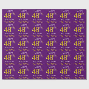 Purple, Faux Gold "HAPPY 48th BIRTHDAY" Wrapping Paper