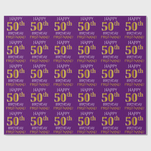 Purple, Faux Gold "HAPPY 50th BIRTHDAY" Wrapping Paper