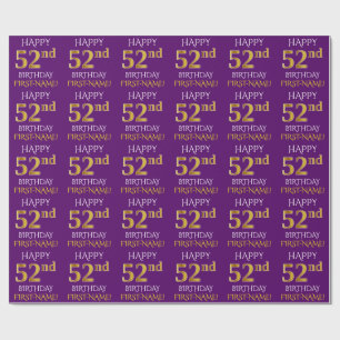 Purple, Faux Gold "HAPPY 52nd BIRTHDAY" Wrapping Paper