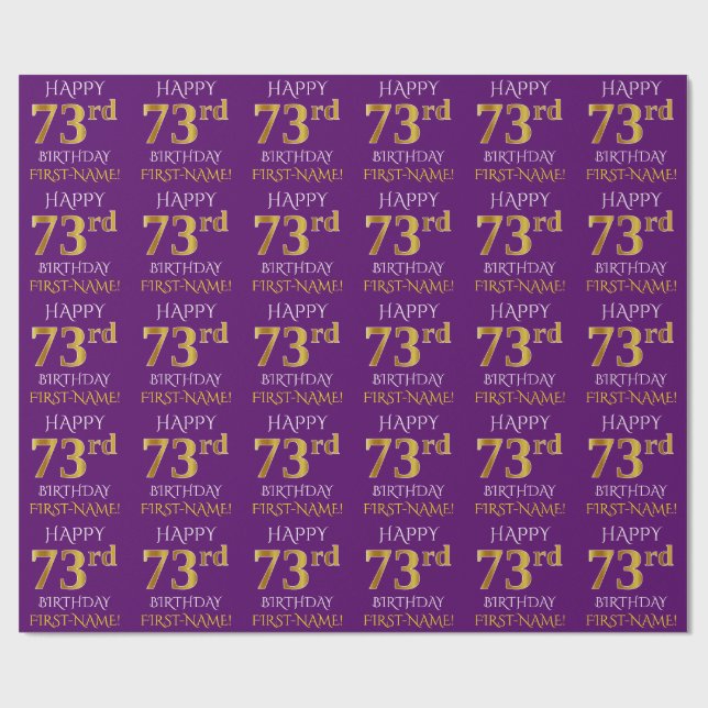 Purple, Faux Gold "HAPPY 73rd BIRTHDAY" Wrapping Paper (Flat)