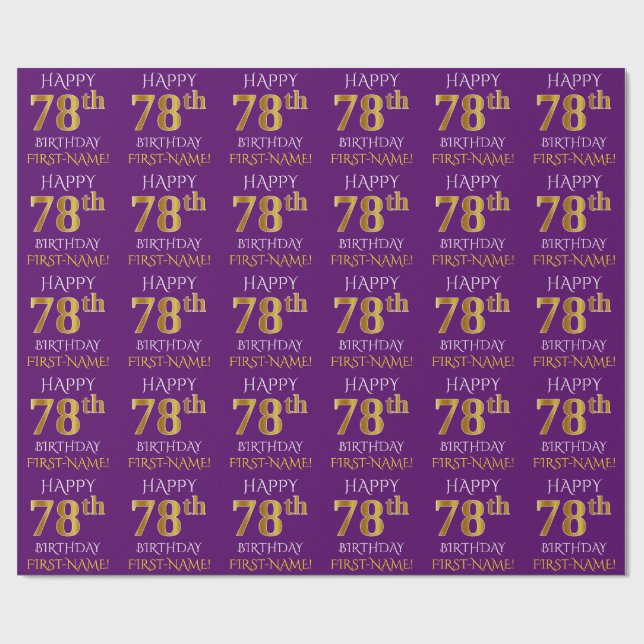 Purple, Faux Gold "HAPPY 78th BIRTHDAY" Wrapping Paper (Flat)