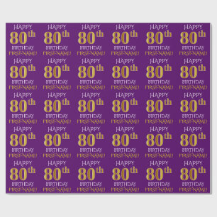 Purple, Faux Gold "HAPPY 80th BIRTHDAY" Wrapping Paper