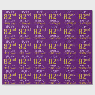 Purple, Faux Gold "HAPPY 82nd BIRTHDAY" Wrapping Paper