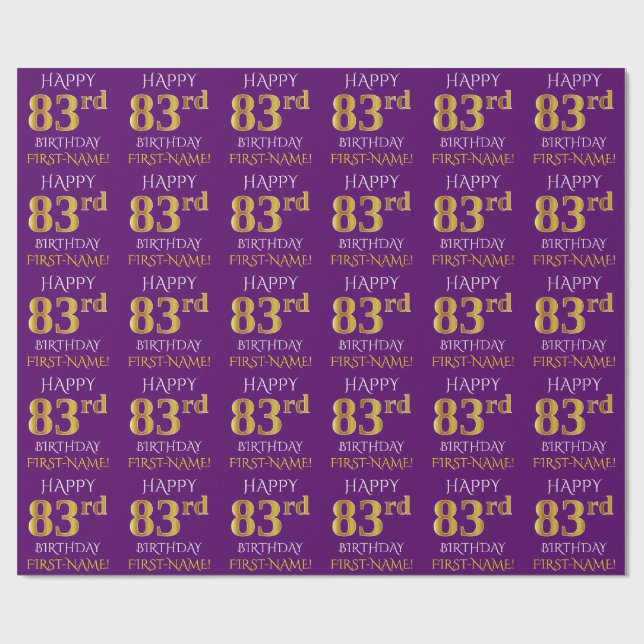 Purple, Faux Gold "HAPPY 83rd BIRTHDAY" Wrapping Paper (Flat)