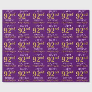 Purple, Faux Gold "HAPPY 92nd BIRTHDAY" Wrapping Paper