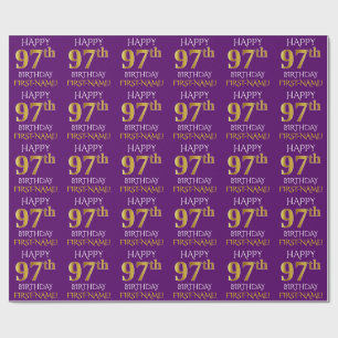 Purple, Faux Gold "HAPPY 97th BIRTHDAY" Wrapping Paper
