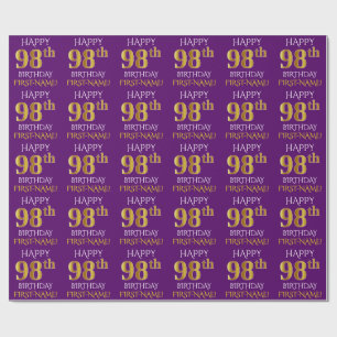 Purple, Faux Gold "HAPPY 98th BIRTHDAY" Wrapping Paper