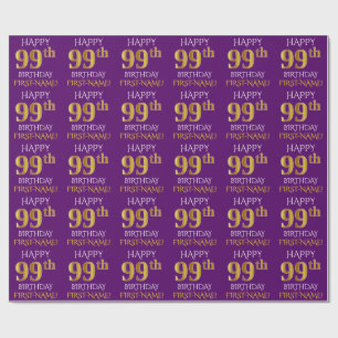 Purple, Faux Gold "HAPPY 99th BIRTHDAY" Wrapping Paper