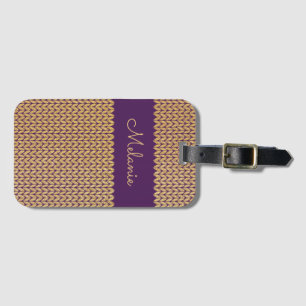 Purple Faux Gold Knitted Pattern Personalised Luggage Tag