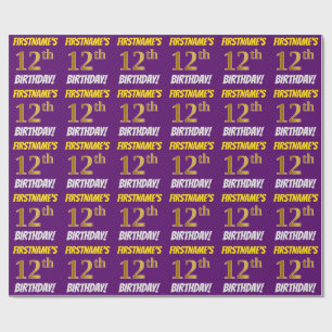 Purple, Faux/Imitation Gold, "12th BIRTHDAY" Wrapping Paper