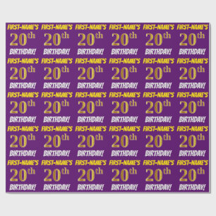 Purple, Faux/Imitation Gold, "20th BIRTHDAY" Wrapping Paper