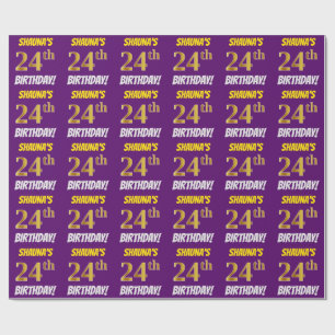 Purple, Faux/Imitation Gold, "24th BIRTHDAY" Wrapping Paper