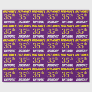 Purple, Faux/Imitation Gold, "35th BIRTHDAY" Wrapping Paper