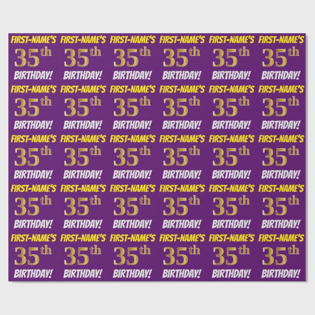 Purple, Faux/Imitation Gold, "35th BIRTHDAY" Wrapping Paper (Flat)