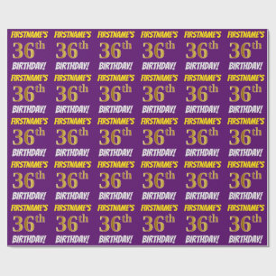 Purple, Faux/Imitation Gold, "36th BIRTHDAY" Wrapping Paper