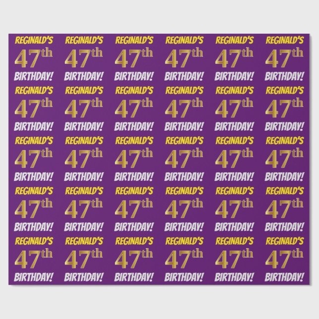 Purple, Faux/Imitation Gold, "47th BIRTHDAY" Wrapping Paper (Flat)