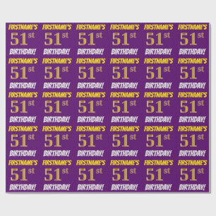 Purple, Faux/Imitation Gold, "51st BIRTHDAY" Wrapping Paper