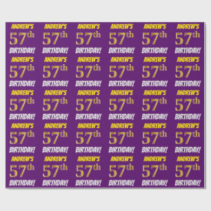 Purple, Faux/Imitation Gold, "57th BIRTHDAY" Wrapping Paper