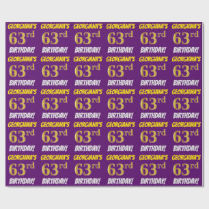 Purple, Faux/Imitation Gold, "63rd BIRTHDAY" Wrapping Paper