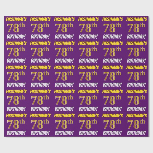 Purple, Faux/Imitation Gold, "78th BIRTHDAY" Wrapping Paper (Flat)