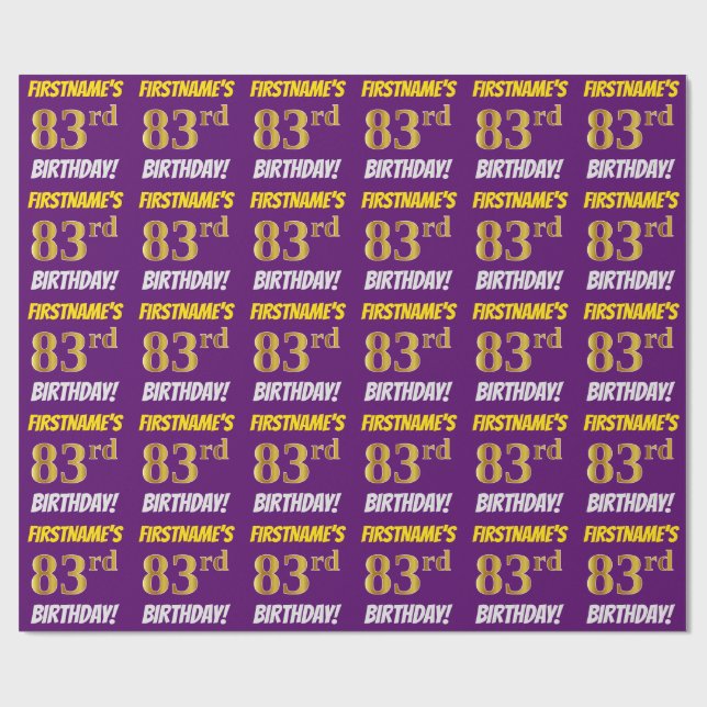 Purple, Faux/Imitation Gold, "83rd BIRTHDAY" Wrapping Paper (Flat)