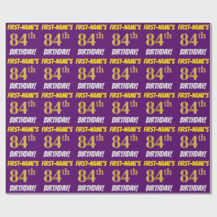 Purple, Faux/Imitation Gold, "84th BIRTHDAY" Wrapping Paper
